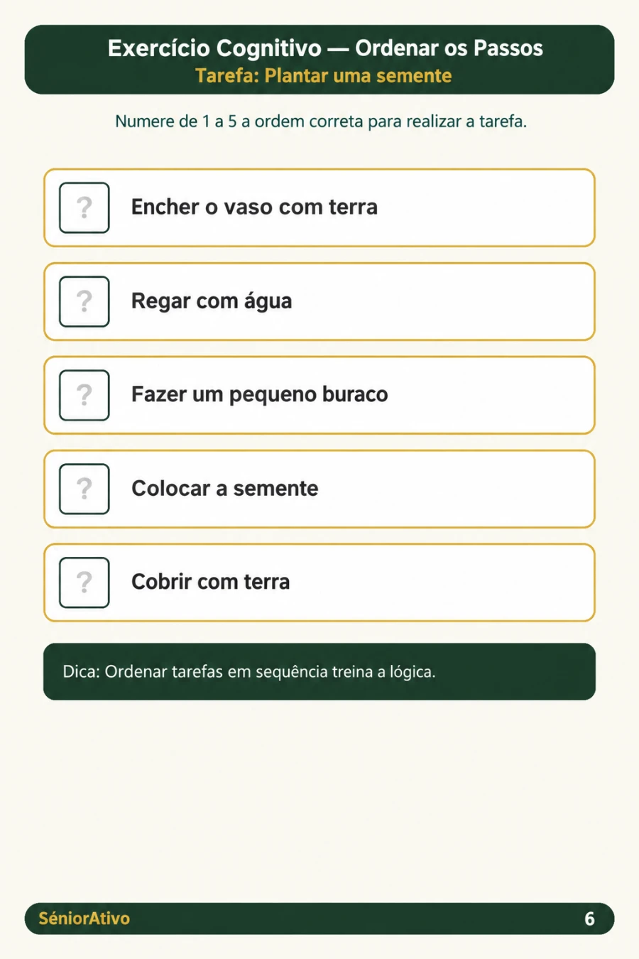 Ficha imprimível: ordenar os passos